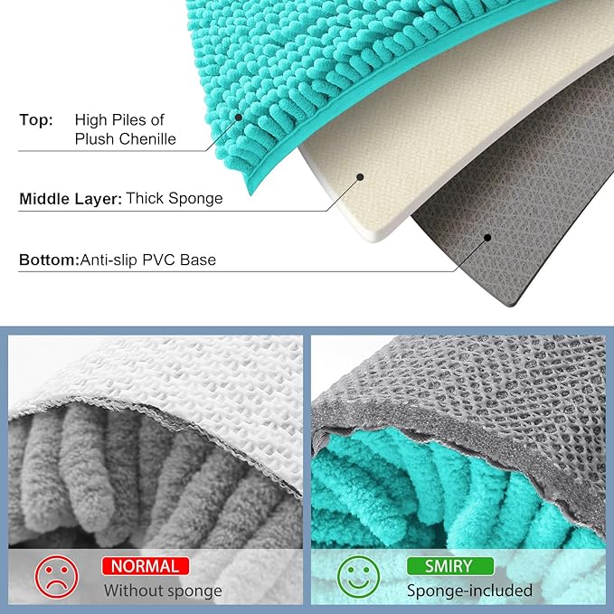 Smiry Luxury Chenille Toilet Rugs U-Shaped 24x20, Soft Absorbent Non-Slip Contour Bathroom Rugs for Toilet, Machine Washable Contoured Bath Mats, Turquoise