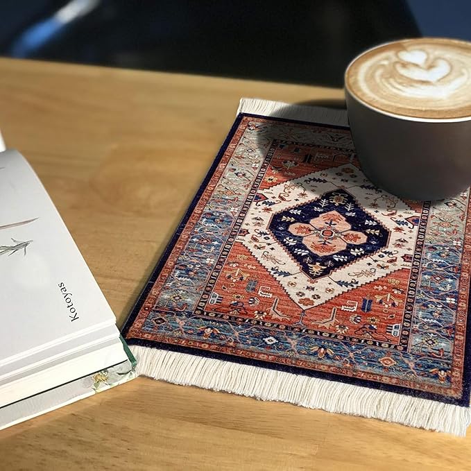 2Pcs Persian Style Carpet Mouse Pad Set – Vintage Bohemian Rug Desk Pads, Non-Slip Computer Mouse Mats with Fringed Edges, Rectangular & Round Designs, Elegant Decor for Home & Office Accessories