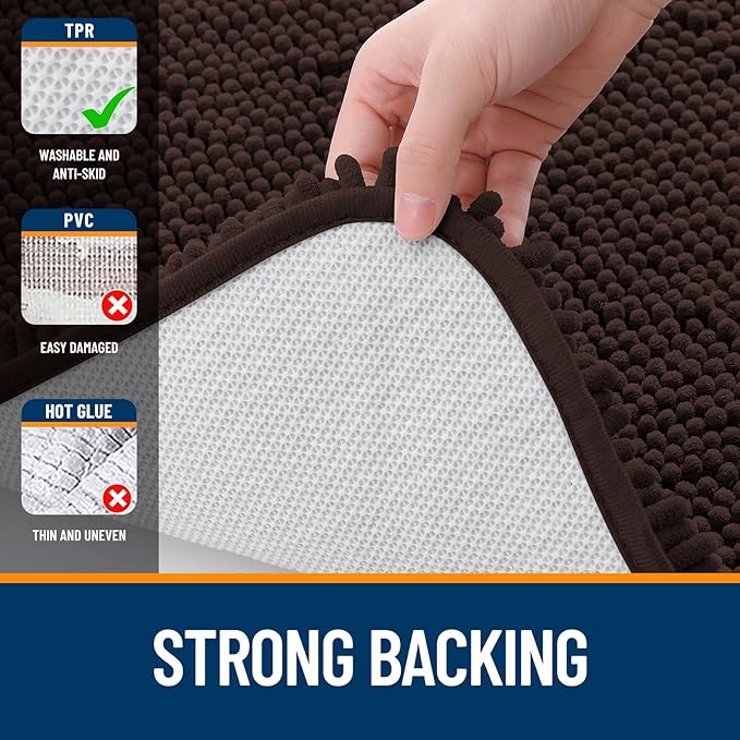 OLANLY Bathroom Rugs Sets 2 Piece, Soft Absorbent Chenille Bath Mats Area Rug Set, Non-Slip, Quick Dry, Machine Washable Bath Mats for Bathroom, Home Decor Accessories (30"x20"+24"x16", Brown)