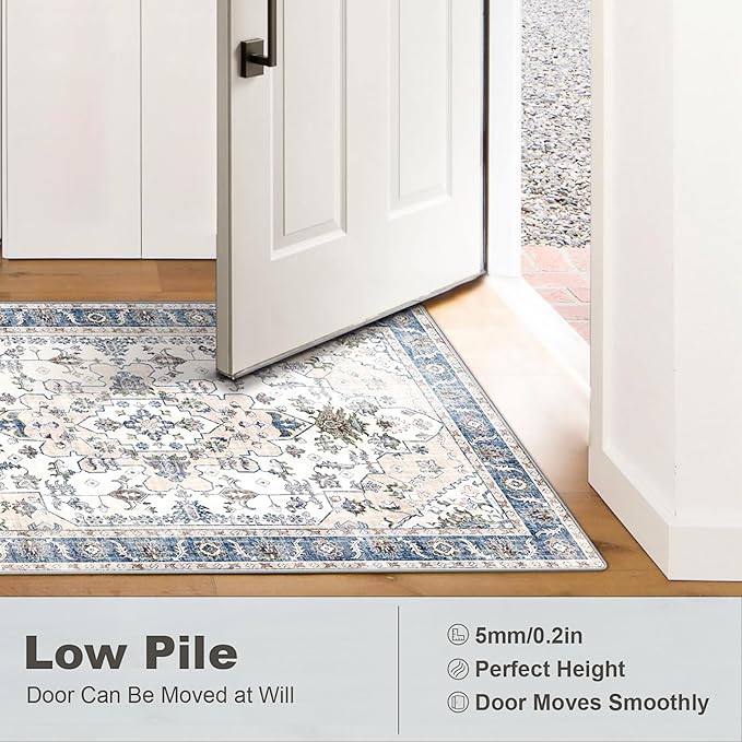 Area Rugs 5x7, Washable Rugs for Living Room, Non-Slip Rug, Boho Medallion Rug, Distressed Carpet, Low Pile Boho Rugs for Bedroom Dining Room