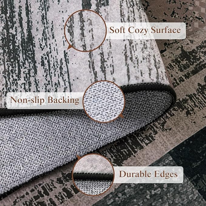 4x6 Washable Area Rugs for Living Room and Bedroom, Vintage Checkered Pattern Non-Slip Carpet, Stain Resistant Low Pile Soft Rug for Dining Room,Office,Nursery,Kids Room(4x6,Chocolate)