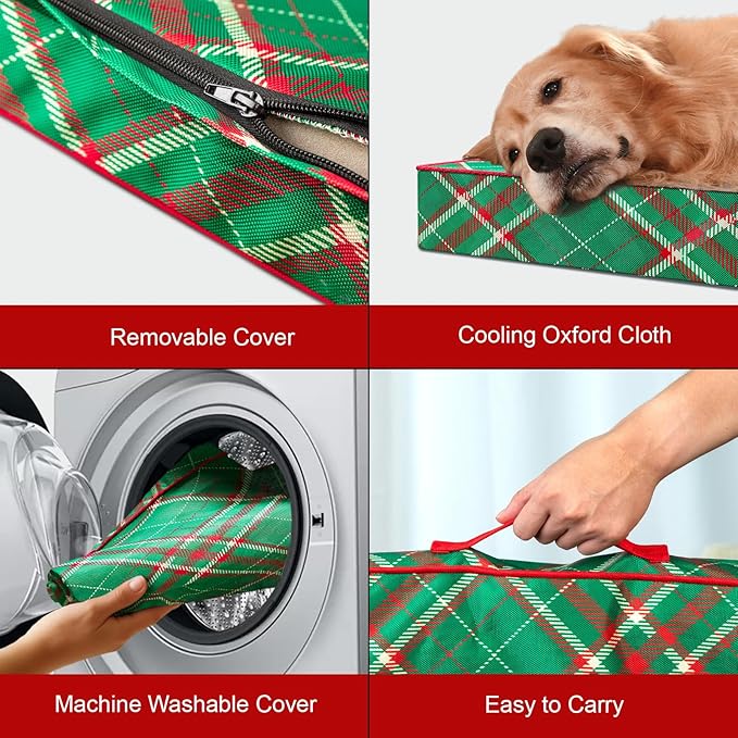 Christmas Orthopedic Dog Bed for Large Dogs, Big Waterproof Dog Bed Washable Pet Bed for Large Sized Dogs with Egg Crate Foam Pet Bed Mat, Removable Oxford Cooling Cover, Plaid