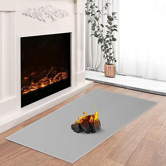 Hearth Rugs for Fireplaces Fire Resistant, 42 x 24 x 0.04 inch Fireproof Fireplace Mat, Hearth Pads for Wood Stove Indoor Outdoor, Protect Floors Carpets from Sparks Embers-Grey
