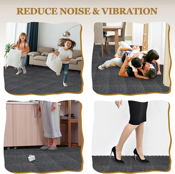 BXI Soundproof Interlocking Rug Pad 10 Pcs, 11x 11 x 0.4 inches Non Slip Rug Pads, High Density Noise Reduction Puzzle Felt Carpet Padding, Rug Mat Protects and Adds Cushion for Hardwood Floors