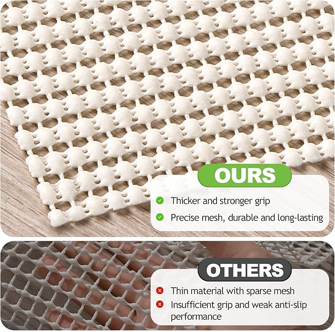 Songrey Non-Slip Rug Pad Gripper 2x3 FT, Extra Thick Carpet Pads for Hard Surfaces, Prevents Sliding and Secures Rugs, Provides Floor Protection with Comfort Cushioning