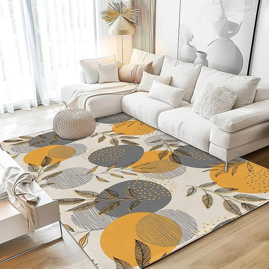 SPUNKER Bohemain Leaves Area Rug 5x7 Rugs for Living Room Stripes and Dots Living Room Washable Rugs Vintage Rug for Bedroom Dinning Room