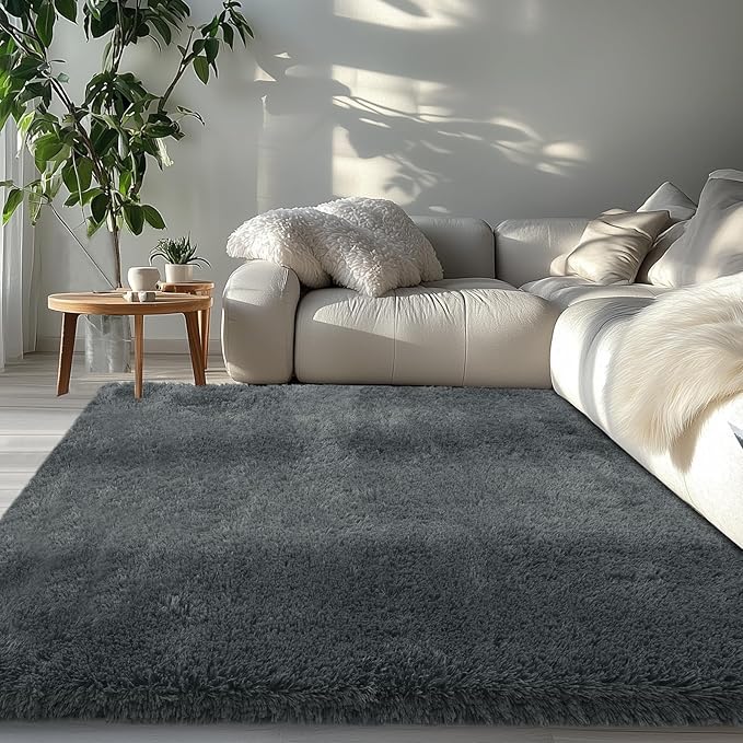 Fluffy Area Rug for Living Room 6x9: Grey Shag Rugs for Living Room- 6x9 Feet Fluffy Rugs for Bedroom- Shag Gray Rugs Soft Fuzzy Carpets for Bedroom, Nursery (Grey,6x9)