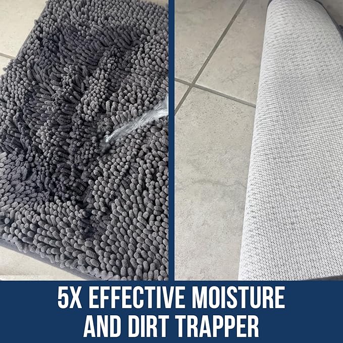 Muddy Mat® | Chenille Bathroom Rugs Quick Dry Microfiber Mats Non Slip Washable, Extra Thick, Soft and Highly Absorbent Bath Mats for Bathroom, Kitchen, and Shower Floor - Grey 24"x59"