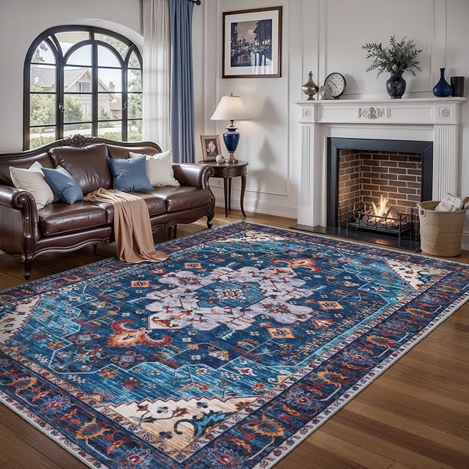 Ciicool Area Rug 5x7ft Washable Rugs for Living Room Non-Slip Indoor Rugs Large Low-Pile Mat Floor Carpet Vintage Rug for Bedroom Dinning Foyer Decor
