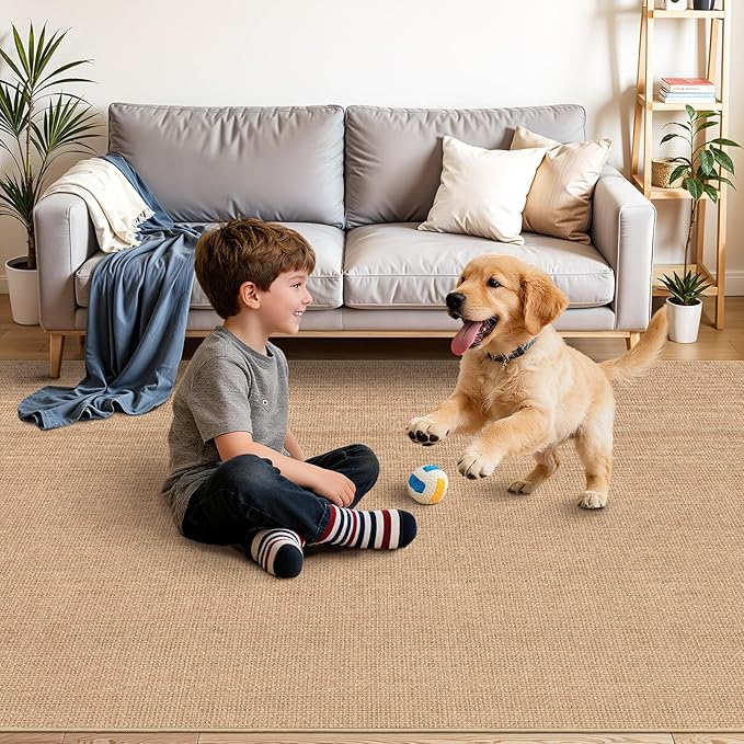 Easy Jute 2x5 Runner Rug: Non Slip Solid Color Low Pile Indoor Doormat - Machine Washable Entryway Kitchen Bathroom - Carpet for Dorms Small Spaces Ideal for Young Families First Home (Beige,2x5)