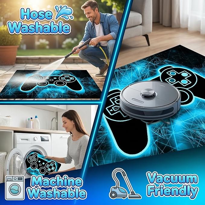 Gaming Rug - Video Game Area Rugs for Boys Teens Gamer Rug for Boys Room Gamer Controller Gamepad Pattern Carpet Floor Mat Bathroom Mat for Livingroom
