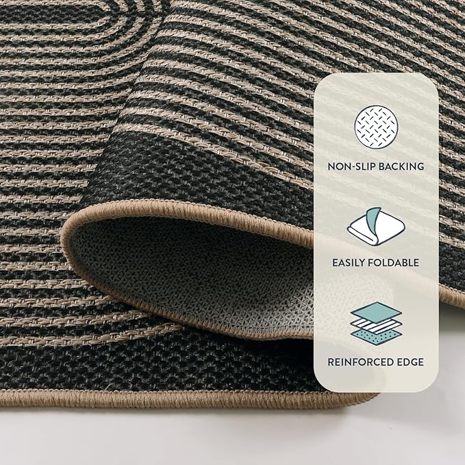 Lahome Modern Rainbow Easy Jute Rug, Washable Rugs 8x10 for Living Room Indoor Outdoor Patio Farmhouse Large Carpet, Contemporary Non Slip Black Carpet for Bedroom Backyard Office Decor