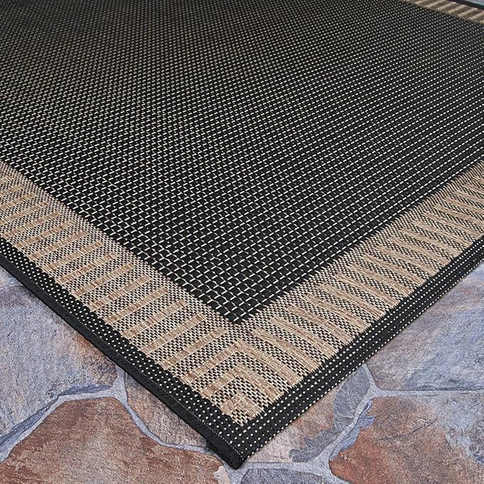 Couristan Recife Indoor Outdoor Rug - Wicker Stitch 8'6" x 13' Rectangle in Black and Brown, Hose Washable, Low Pile, Pet- Kid Friendly Home Decor for Living Room, Patio Furniture Set, Kitchen