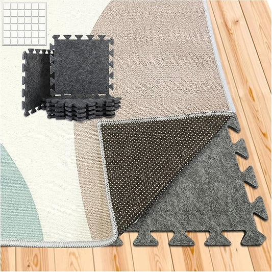 BXI Soundproof Interlocking Rug Pad 10 Pcs, 11x 11 x 0.4 inches Non Slip Rug Pads, High Density Noise Reduction Puzzle Felt Carpet Padding, Rug Mat Protects and Adds Cushion for Hardwood Floors