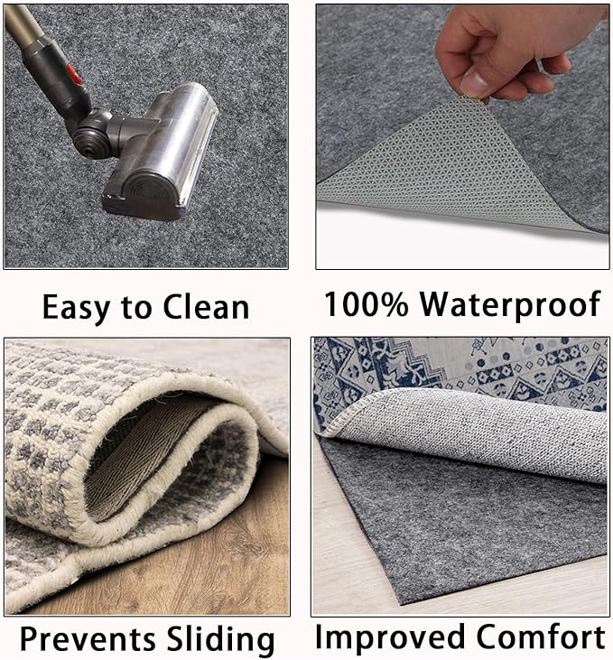 Waterproof Rug Pad, 3x5 Ft Extra Large Area Rug Non-Slip Carpet Pad, Non-Slip Felt Rug Pads for All Floors, Felt Pad for Under Area Rugs Hardwood Floors, Keeps Carpets in Place Soft and Safe