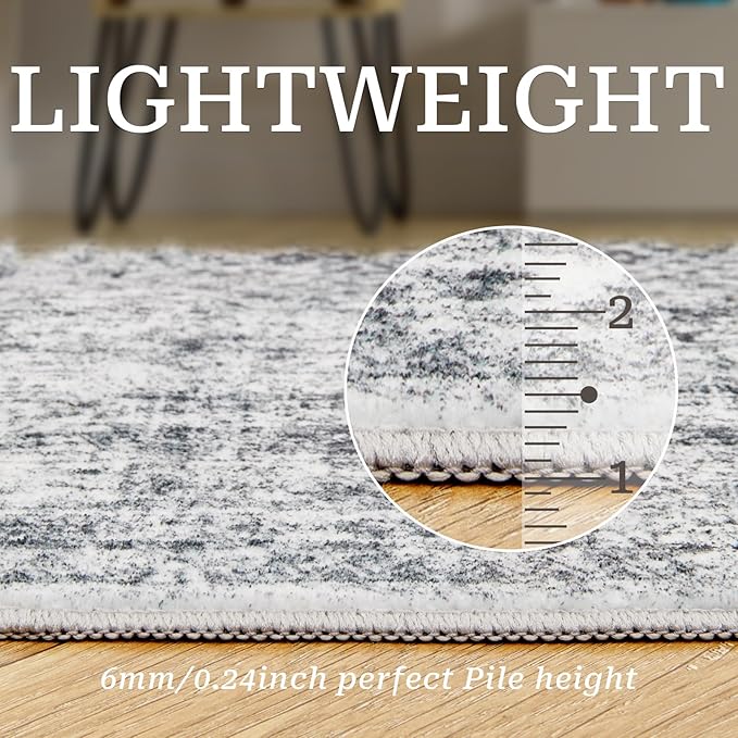 2x5 Rug Runner Washable for Entryway, Soft Bathroom Rugs with Non-Slop Backing, Abstract Low Pile Hallway Runner, Vintage Small Kitchen Carpet for Stair, Laundry Room(2'x5', Grey/Ivory)