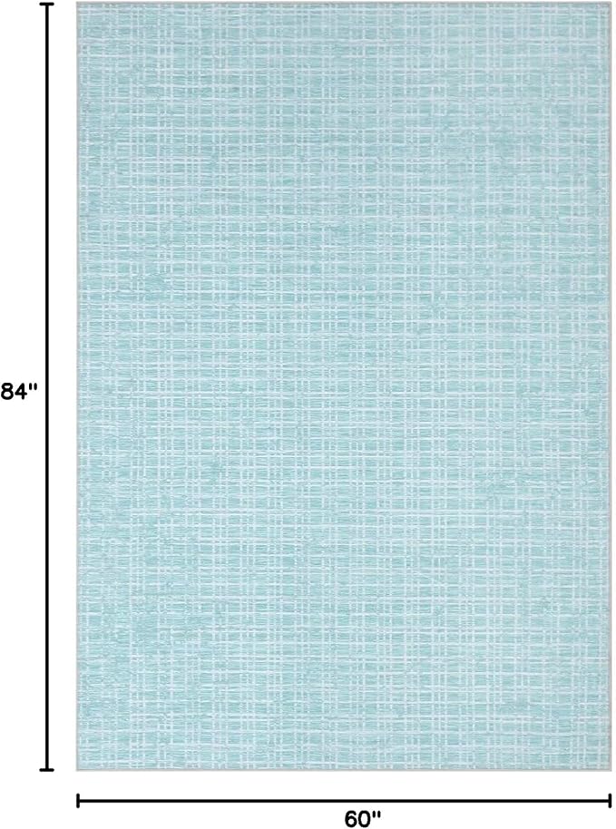 GAOMON 5x7 Washable Non Slip Modern Checkered Soft Faux Wool Floor Carpet Indoor Contemporary Plaid Print Rug Non Shedding Throw for Bedroom, Living Room, Dining Room, Office - Teal