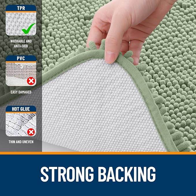 OLANLY Bathroom Rugs Sets 2 Piece, Soft Absorbent Chenille Bath Mats Area Rug Set, Non-Slip, Quick Dry, Machine Washable Bath Mats for Bathroom, Home Decor Accessories (47"x20"+24"x16", Sage Green)
