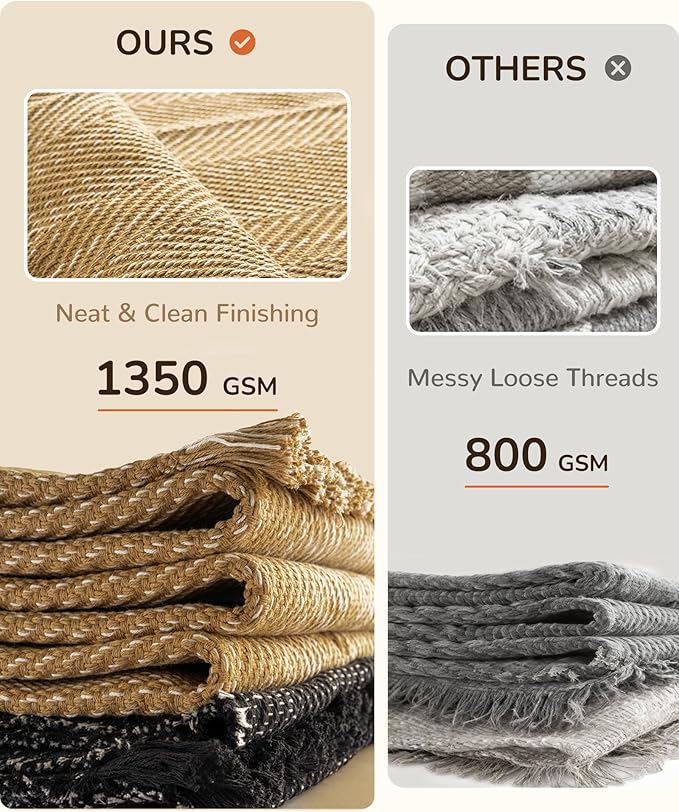 BESTSWEETIE 4x6 Washable Rug Hand-Woven Low Pile Soft Modern Farmhouse Bohemian Decor Reversible Braided Rugs with Tassels Throw Carpet for Living Room Bedroom Entryway Bathroom, Natural Jute