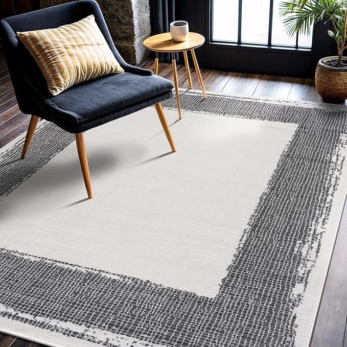 CAMILSON Modern Area Rug 8x10 Cream Rugs Solid Color Bordered Design for Living Room Bedroom Easy-Cleaning Non-Shedding Indoor Carpet Alfombras para Salas Modernas (8 x 10 Cream)