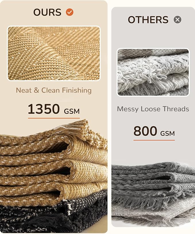 BESTSWEETIE 6x9 Washable Rug Hand-Woven Low Pile Soft Modern Farmhouse Bohemian Decor Reversible Braided Rugs with Tassels Throw Carpet for Living Room Bedroom Entryway Bathroom, Natural Jute