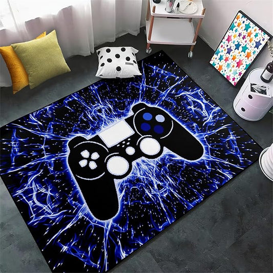 BATATADOCE Game Controller Gaming Rugs Art Abstract Background Open Space Gamer Rug Hyperspace Home Decoration for Teen Boys Game Style Bedroom Living Playing Room Black Blue