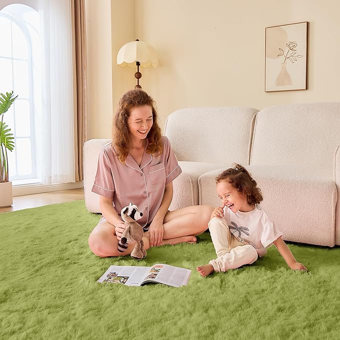OPPODREAM 9x12 Light Green Rugs for Bedroom, Ultra-Soft Fluffy Area Rugs for Living Room, 9 x 12 Shag Carpet for Nursery, Kids, Girl, Boy, Baby, Plush, Fuzzy, Shaggy, Cute Home Decor