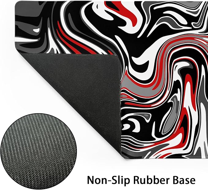 aportt Black Red Swirl Gaming Mouse Pad XL Gray Marble Grey Fluid Design Extended Large Mat Mousepad Desk Pad Non-Slip Rubber Base Stitched Edge Long Keyboard Pad for Computer,31.5×11.8 Inch