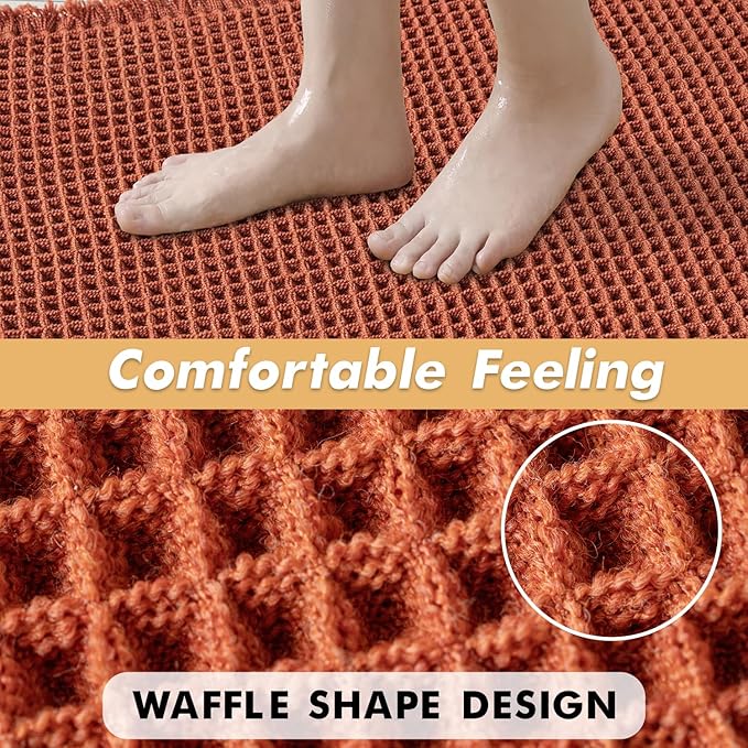 MIULEE Orange Set of 2 Waffle Bathroom Runner Rugs, Boho Bath Rug Non Slip Washable, Super Absorbent Runner Bath Mats, Rubber Backed Shower Mat for Hallway Bedroom Laundry Room, 2'x5'(24x60 Inch)