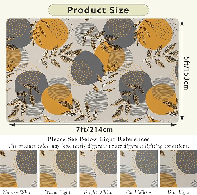 SPUNKER Bohemain Leaves Area Rug 5x7 Rugs for Living Room Stripes and Dots Living Room Washable Rugs Vintage Rug for Bedroom Dinning Room