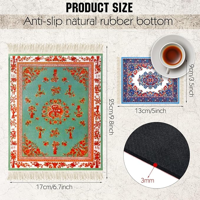 Hushee 4 Pcs Style Carpet Mouse Pad Mini Vintage Coasters Oriental Mouse Pad Floral Pattern Graduation Gift Rug with Anti Slip Rubber Base for Doll House Desk(Novel Style)