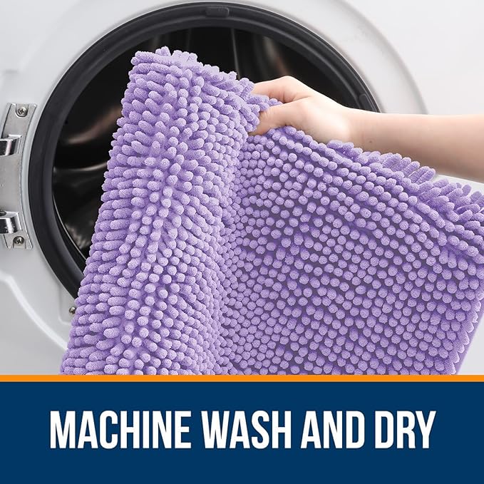 OLANLY Bathroom Rugs Sets 2 Piece, Soft Absorbent Chenille Bath Mats and U-Shaped Contour Toilet Mat Area Rug Set, Machine Washable Bath Carpet, Home Decor Accessories(24"x16"+24"x20", Lavender)