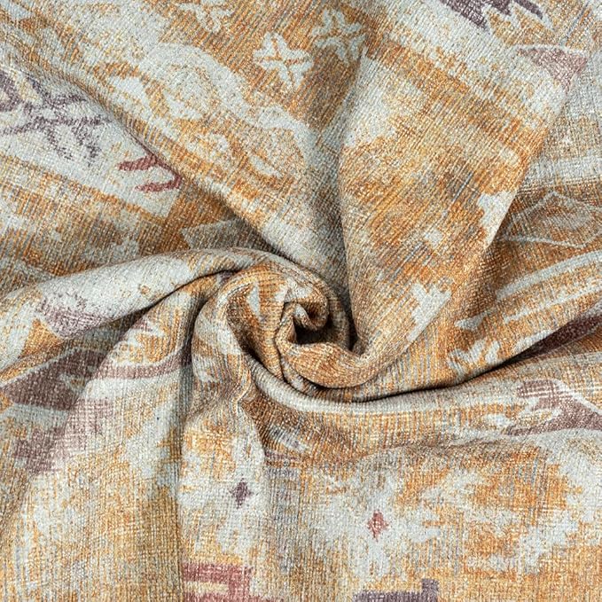 GLN Rugs Bohemian Collection - Machine Washable Area Rug, Bohemian Vintage, Non Slip, Low Pile Chenille Rug, Living Room, Bedroom, Bathroom Rug (9'x12' Yellow)