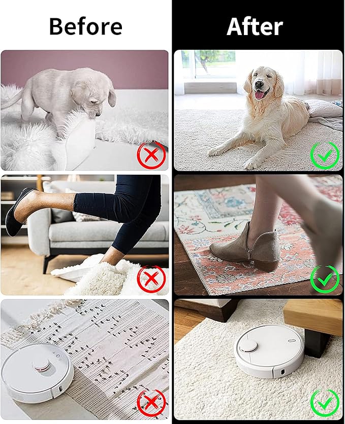 16 Pcs Non Slip Rug Pads Grippers，Keep Area Rugs Corners from Curling and Bunching, Reusable Rug Tape for Hardwood Floors and Tiles, Dual Sided Adhesive Washable Rug Holder Keep Corner Flat