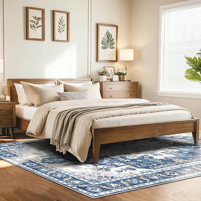 Area Rugs 5x7, Washable Rugs for Living Room, Non-Slip Rug, Boho Medallion Rug, Distressed Carpet, Low Pile Boho Rugs for Bedroom Dining Room