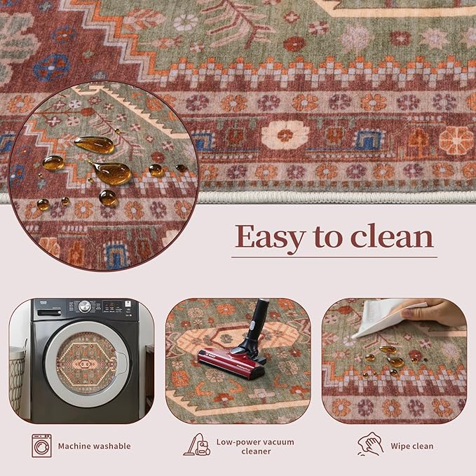 Ciicool Washable 5x7ft Rugs for Living Room Non-Slip Indoor Area Rug Large Low-Pile Mat Floor Carpet Vintage Rug for Bedroom Dinning Foyer Decor