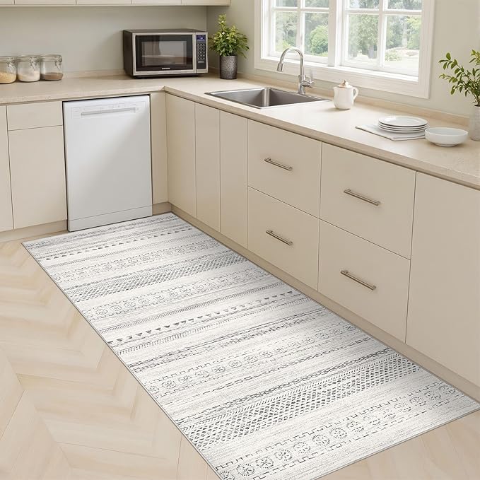 Area Rug Living Room Rugs - 3X8 Washable Boho Farmhouse Bohemian Neutral Large Moroccan Geometric Soft No Slip Indoor Thin Floor Carpet for Bedroom Under Dining Table Home Office - Grey