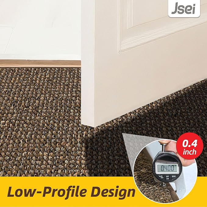 JSEI Dirt Trapper Door Mat 24"x60" Non-Slip Washable Entrance Mat, Dog Doormats, Absorbent & Fade-Resistant Floor Mats, Low Profile Welcome Mats for Entryway, Front Door, and Inside Entrance, Brwon