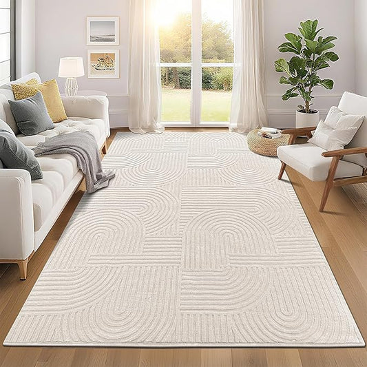 Pauwer 6x9 Washable Area Rugs for Living Room Modern Beige Solid Color Soft Fluffy Rugs for Bedroom Non Slip Boho Accent Indoor Mat Floor Carpet Cover for Kids Room Dining Room Kitchen Office