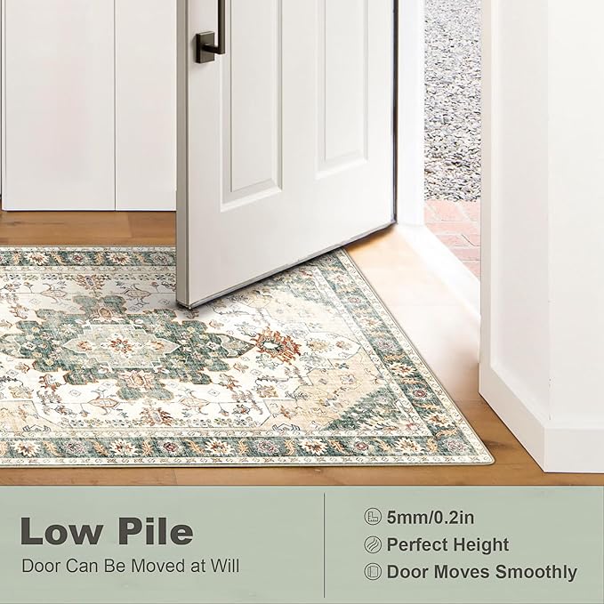 Area Rugs 5x7, Washable Rugs for Living Room, Non-Slip Rug, Boho Medallion Rug, Distressed Carpet, Low Pile Boho Rugs for Bedroom Dining Room