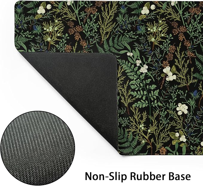 Black Aesthetic Vintage Botanical Gaming Mouse Pad Extended Cute Forest Green Plant Nature Floral Large Big Mousepad Non-Slip Stitched Edge Long Mat for Desk Office Computer,40x20 Inch,100x50 CM