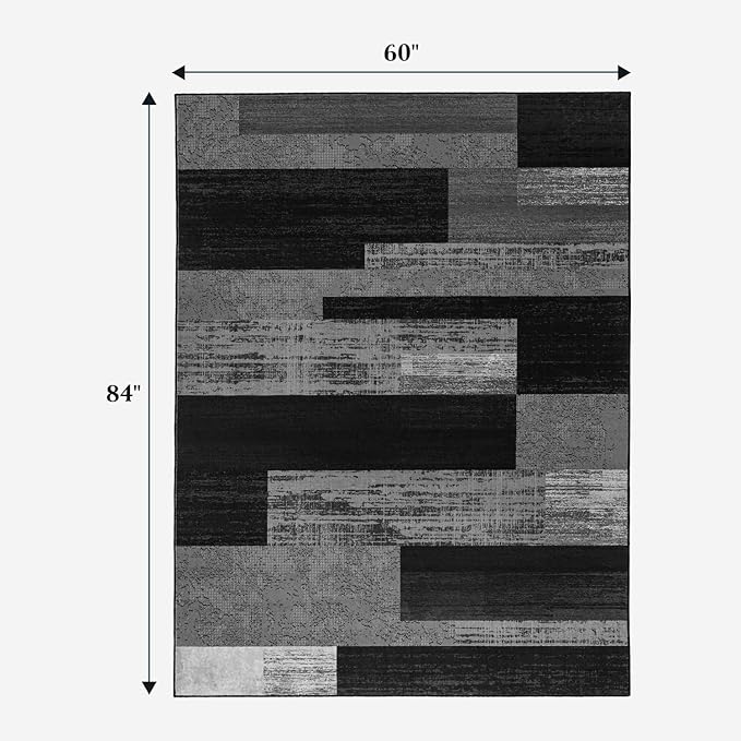 5x7 Washable Area Rugs for Living Room and Bedroom, Vintage Checkered Pattern Non-Slip Carpet, Stain Resistant Low Pile Soft Rug for Dining Room,Office,Nursery,Kids Room(5x7,Gray)
