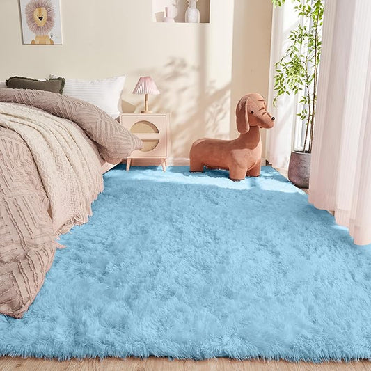 OPPODREAM 5x7 Light Blue Rugs for Bedroom, Ultra-Soft Fluffy Area Rugs for Living Room, 5 x 7 Shag Carpet for Nursery, Kids, Girl, Boy, Baby, Plush, Fuzzy, Shaggy, Cute Home Decor
