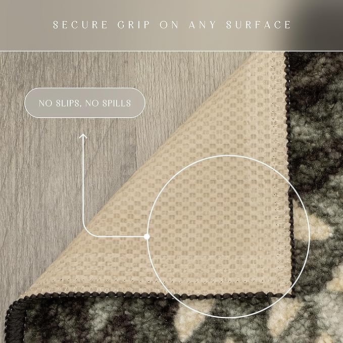 Maples Rugs Marion Bohemian Braided Design Print Runner Rug – Made in USA – Washable, Non Slip Indoor Long Carpet for Hallway, Kitchen, and Laundry Room, 2' x 8', Black