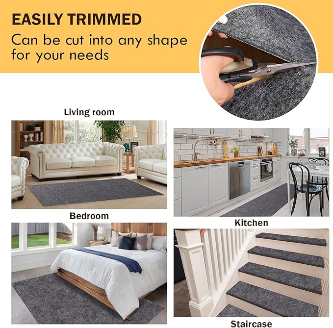 Waterproof Rug Pad 8 x 10 ft, 1/4" Thick Under Area Carpet Padding, Non Slip Felt Rug Pads for Hardwood Floors, Protective Underlay Keeps Rugs in Place Without Wrinkles