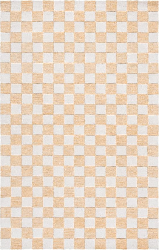 SAFAVIEH Area Rug 6x9 - Ebony Collection - Gold & Ivory, Handmade Wool, Checkered Design, Ideal for Living Room, Bedroom, Dining Space (EBN175D)