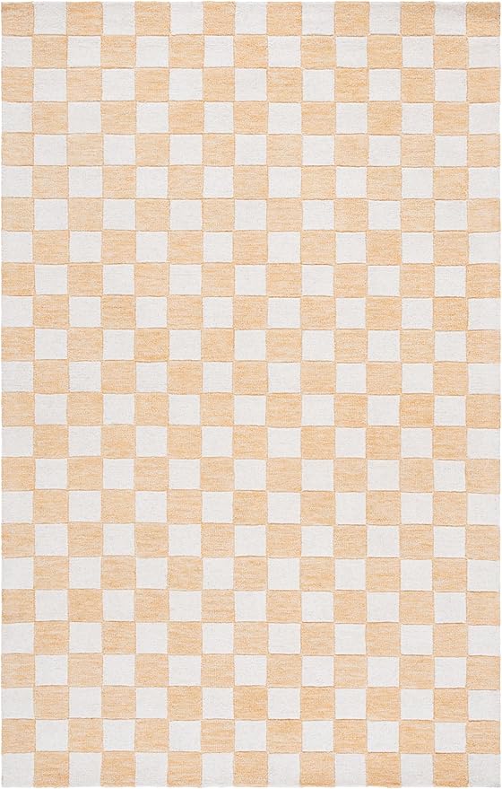SAFAVIEH Area Rug 5x8 - Ebony Collection - Gold & Ivory, Handmade Wool, Checkered Design, Ideal for Living Room, Bedroom, Dining Space (EBN175D)