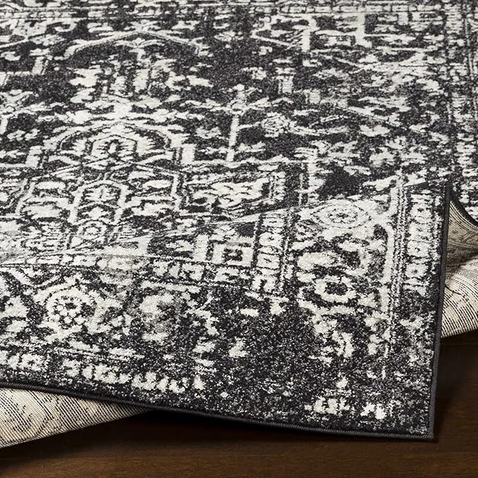 Hauteloom Eon Medallion Small Area Rug - Moroccan Bohemian Farmhouse - Black, White, Ivory - 2' x 3'