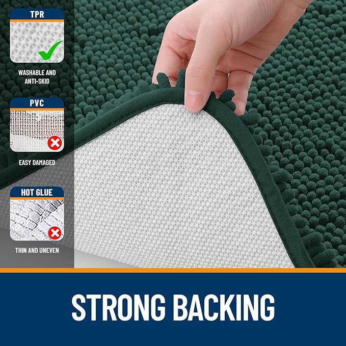 OLANLY Bathroom Rugs Sets 2 Piece, Soft Absorbent Chenille Bath Mats and U-Shaped Contour Toilet Rug Set, Machine Washable Bath Carpet, Home Decor Accessories(24"x16"+24"x20", Blackish Green)