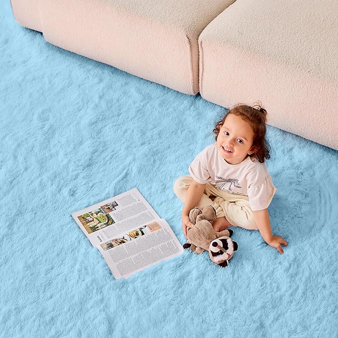 OPPODREAM 5x7 Light Blue Rugs for Bedroom, Ultra-Soft Fluffy Area Rugs for Living Room, 5 x 7 Shag Carpet for Nursery, Kids, Girl, Boy, Baby, Plush, Fuzzy, Shaggy, Cute Home Decor